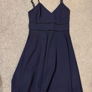 Elegant Navy Blue Spaghetti Strap Dress